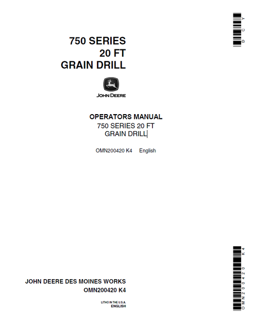 John Deere 750 Series 20 FT Grain Drill Operator Manual