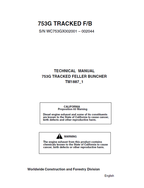 John Deere 753G Tracked Feller Buncher Service Manual TM1887-1