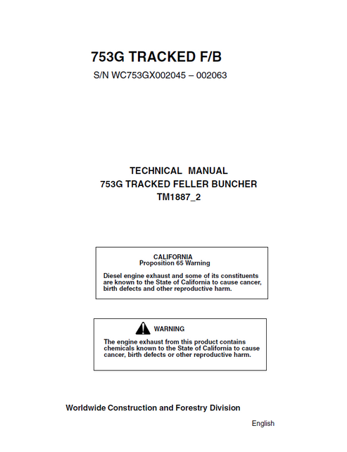 John Deere 753G Tracked Feller Buncher Service Manual TM1887-2