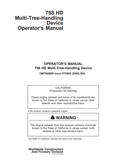 John Deere 758 HD Multi-Tree-Handling Device Operator Manual