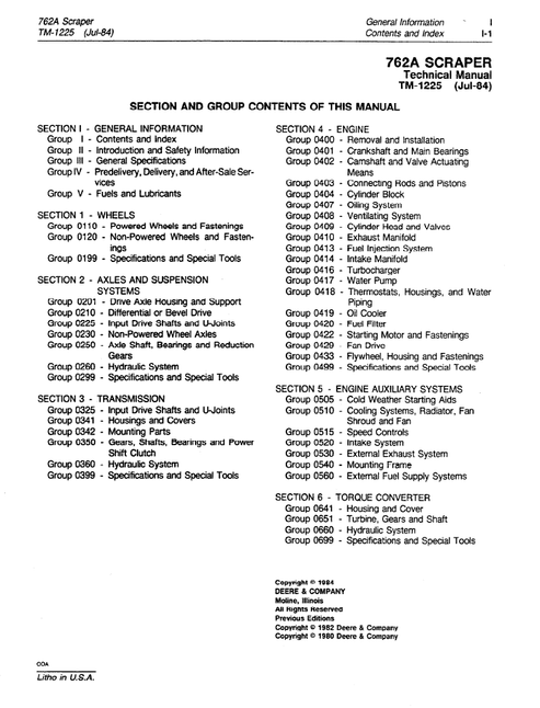 John Deere 762A Scraper Technical Workshop Manual TM1225