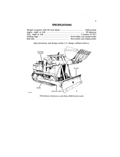 John Deere 7701 Bulldozer Attachment For JD350 Crawler Loader Operation & Maintenance Manual PDF