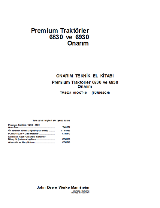 John Deere 7720 7820 7920 Diagnostic Operation & Test Manual TM2839