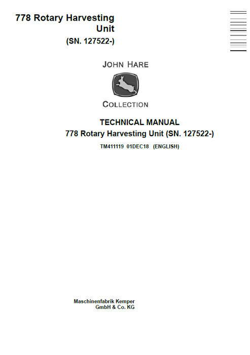 John Deere 778 Rotary Harvesting Unit Technical Manual TM411119
