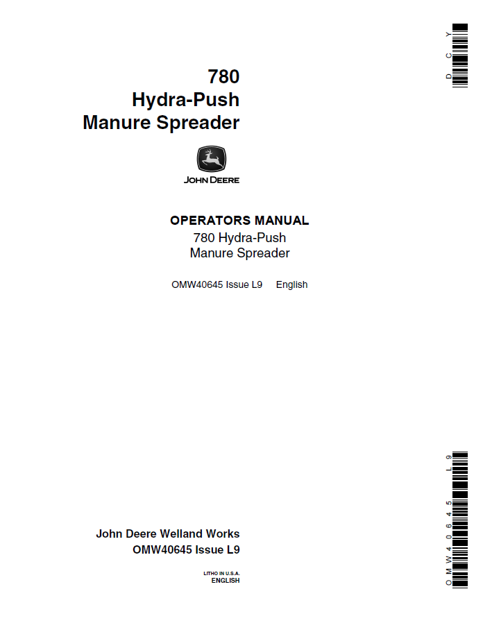 John Deere 780 Hydra-Push Manure Spreader Operator Manual OMW40645 PDF