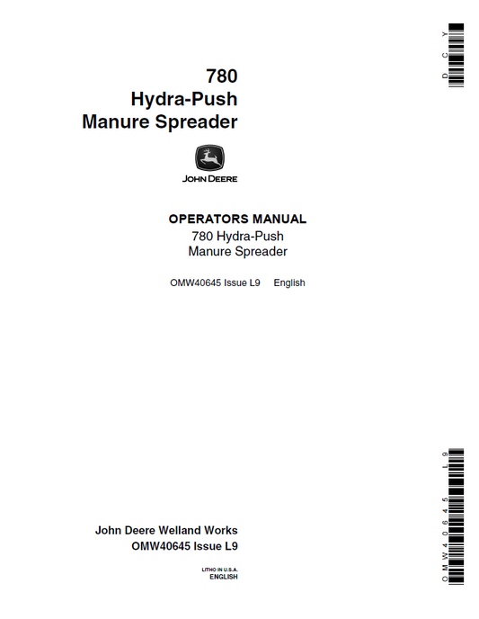 John Deere 780 Hydra-Push Manure Spreader Operator Manual OMW40645 PDF