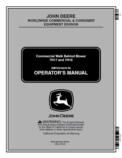 John Deere 7H17 7H19 Commercial Walk-Behind Mower Manual PDF