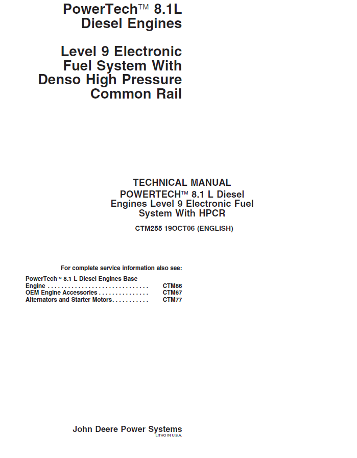 John Deere 8.1L Diesel Engines Technical Manual CTM255