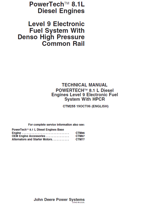 John Deere 8.1L Diesel Engines Technical Manual CTM255