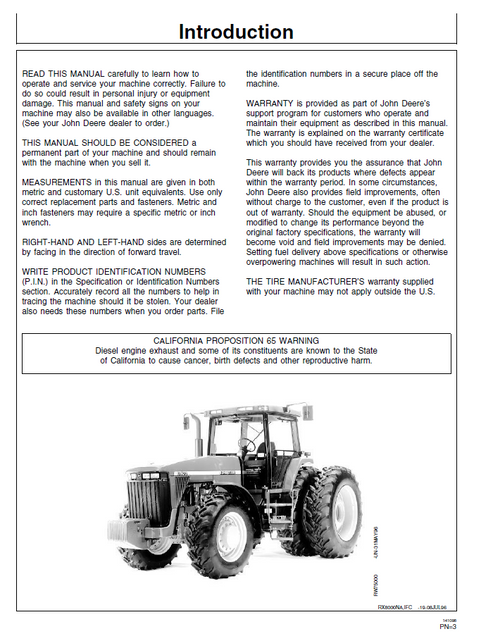 John Deere 8000 Series 8100-8400 Tractor Operator Manual