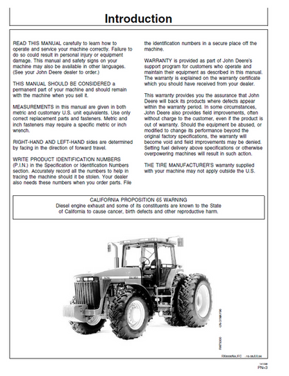 John Deere 8000 Series 8100-8400 Tractor Operator Manual