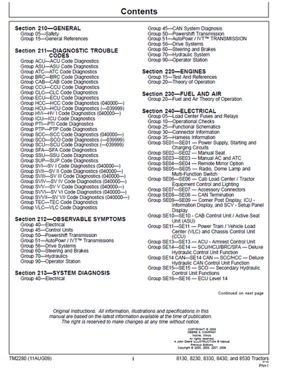 John Deere 8130-8530 Tractor Operation, Repair & Test Manual
