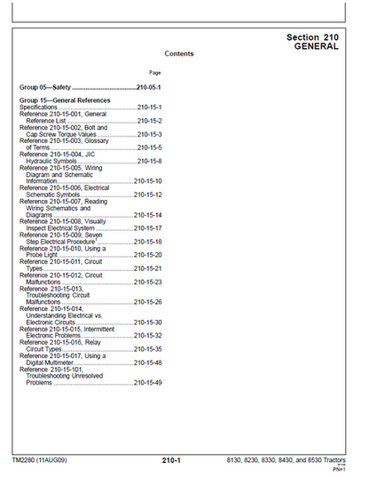 John Deere 8130, 8230, 8330, 8430 & 8530 Service Manual TM2280