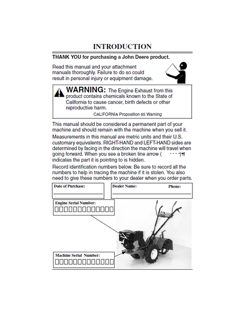 John Deere 820R Tiller Operating & Maintenance Manual OMM134173