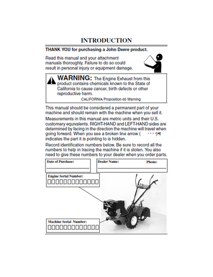 John Deere 820R Tiller Operating & Maintenance Manual OMM134173