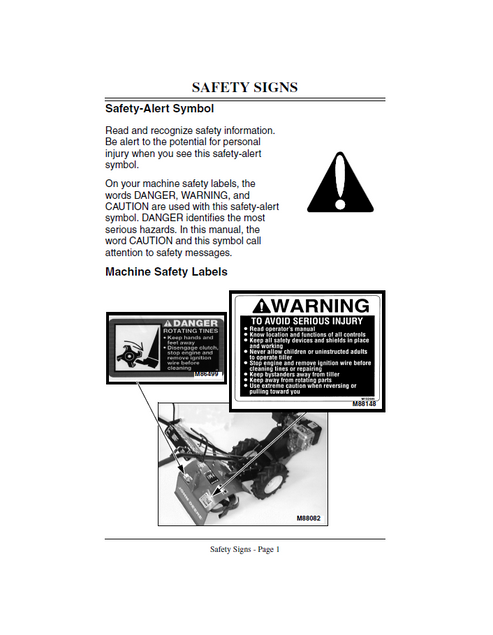 John Deere 820R Walk Behind Tiller Owner Manual OMM134173 PDF