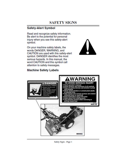 John Deere 820R Walk Behind Tiller Owner Manual OMM134173 PDF