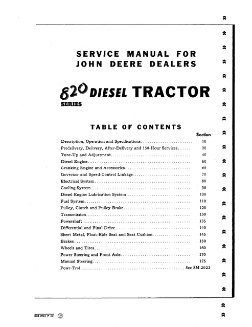 John Deere 820 Series Diesel Tractor Workshop Manual SM2021 PDF