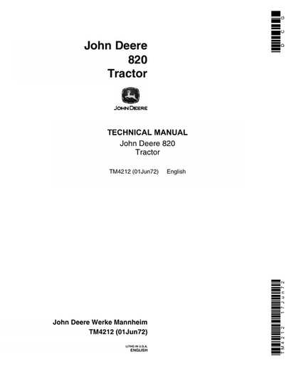 John Deere 820 Tractor Technical Manual TM4212
