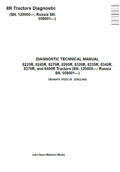 John Deere 8225R-8370R Tractor Diagnostic Technical Manual TM146419
