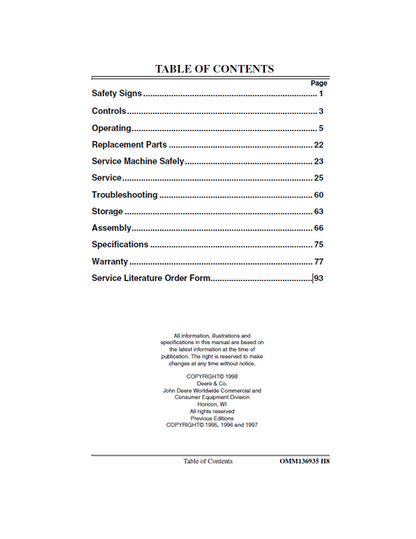 John Deere 828D 1032D Snowblower Owner Manual OMM136935 PDF
