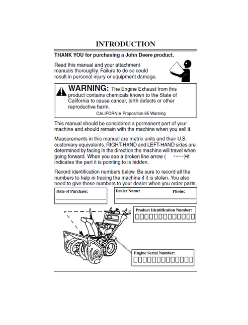 John Deere 828D & 1032D Walk-behind Snowblower Manual PDF