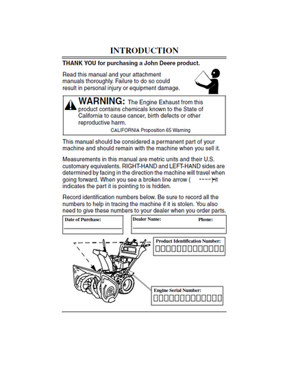 John Deere 828D & 1032D Walk-behind Snowblower Manual PDF