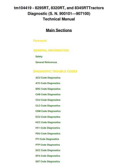 John Deere 8295RT, 8320RT & 8345RT Tractor Diagnostic Manual TM104419