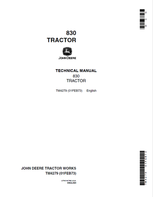 John Deere 830 Tractor Technical Manual TM4279 PDF 