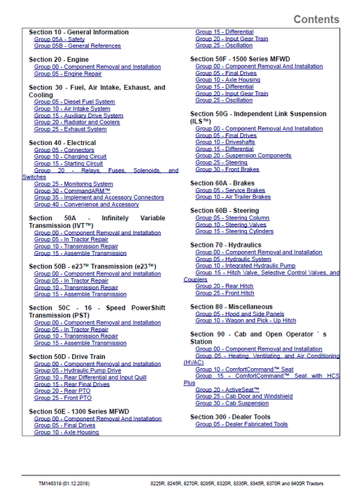 John Deere 8320R-8400R R Series Tractor Technical Repair Manual PDF