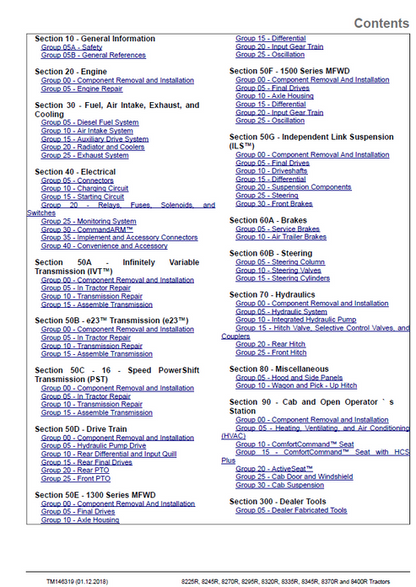 John Deere 8320R-8400R R Series Tractor Technical Repair Manual PDF