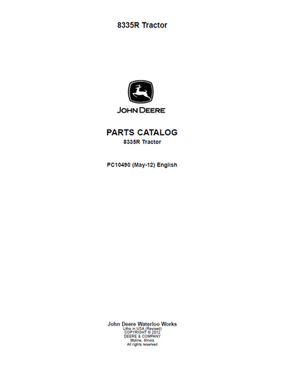 John Deere 8335R Tractor Parts Catalogue Manual PC10490