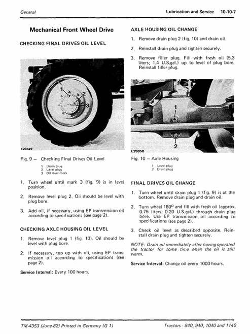 John Deere 840 940 1040 1140 Tractor Service & Repair Manual