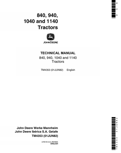 John Deere 840 940 1040 1140 Tractor Technical Manual PDF