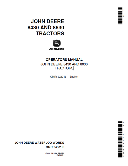 John Deere 8430 8630 Tractor Operator Manual OMR65222