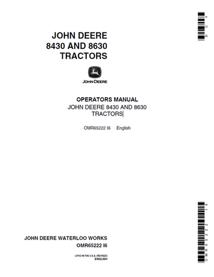John Deere 8430 8630 Tractor Operator Manual OMR65222