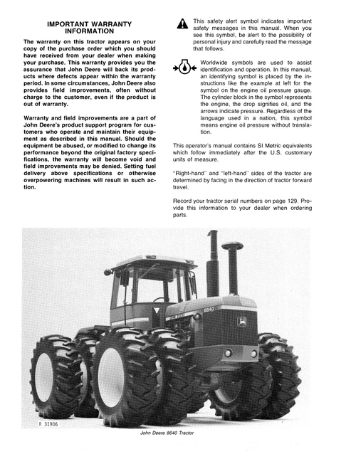 John Deere 8440 8640 Tractor Operation And Maintenance Manual