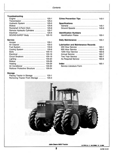 John Deere 8450 And 8650 Agricultural Tractor Manual OMRW22394