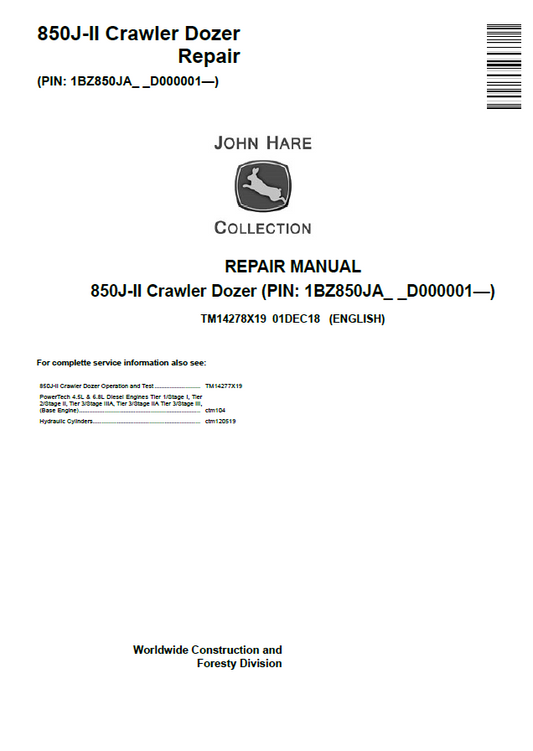 John Deere 850J-II Crawler Dozer Repair Manual TM14278X19 PDF 