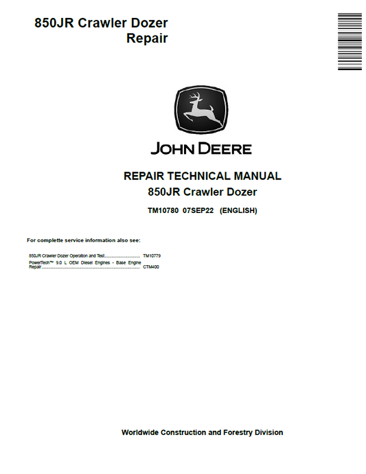 John Deere 850JR Crawler Dozer Repair Technical Manual TM10780 PDF