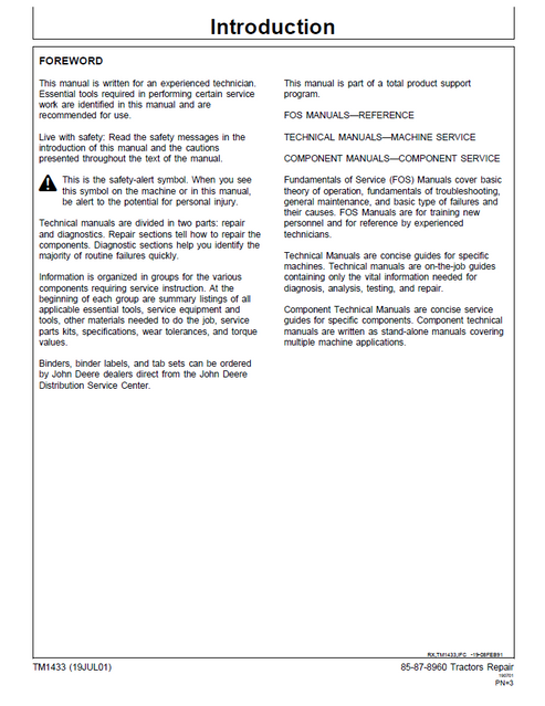 John Deere 8560, 8760 & 8960 Tractor Service Repair Manual