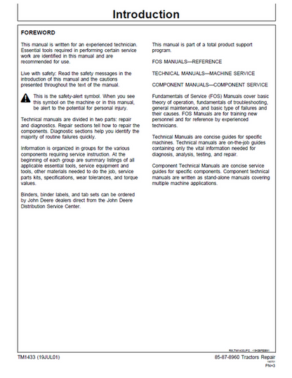 John Deere 8560, 8760 & 8960 Tractor Service Repair Manual