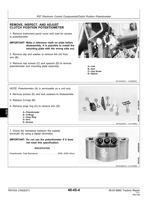 John Deere 8560, 8760 & 8960 Tractor Workshop Repair Manual TM1433