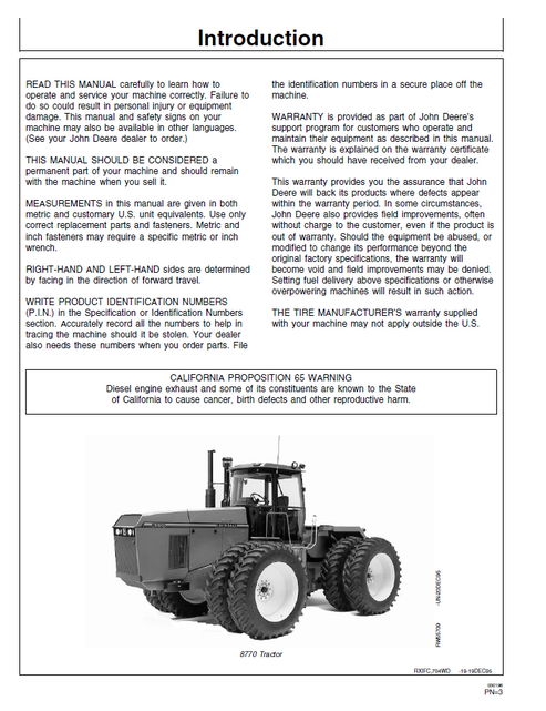 John Deere 8570-8970 Tractor Operator & Maintenance Manual PDF
