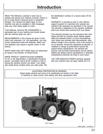 John Deere 8570-8970 Tractor Operator & Maintenance Manual PDF