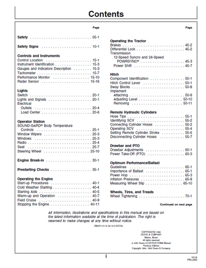 John Deere 8570, 8770, 8870 & 8970 Tractor Operating Manual
