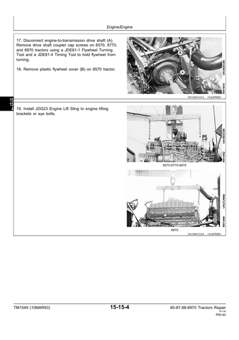 John Deere 8570 8770 8870 8970 Tractor Workshop Manual TM1549