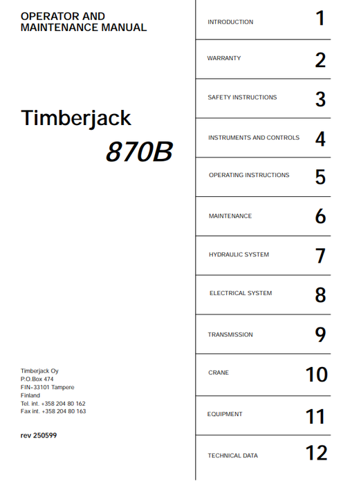 John Deere 870B Timberjack Operator & Maintenance Manual F056404
