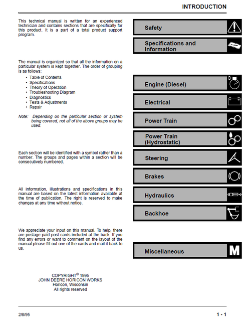 John Deere 8875 Skid Steer Loader Service & Repair Manual