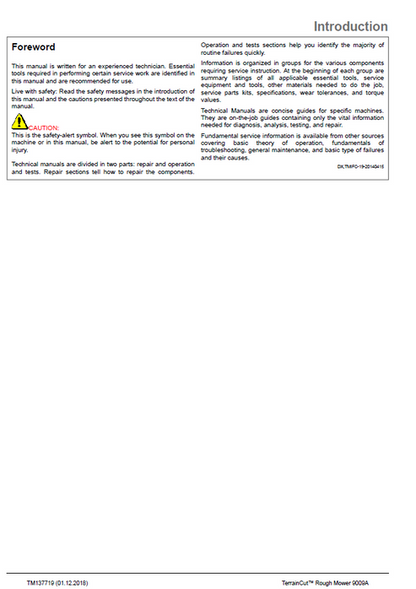 John Deere 9009A TERRAINCUT Rough Mower Service Repair Manual PDF
